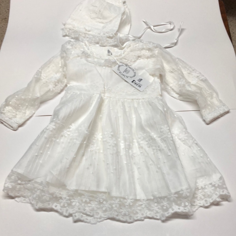 Ivory dress with lace overlay & satin bow in back NWT